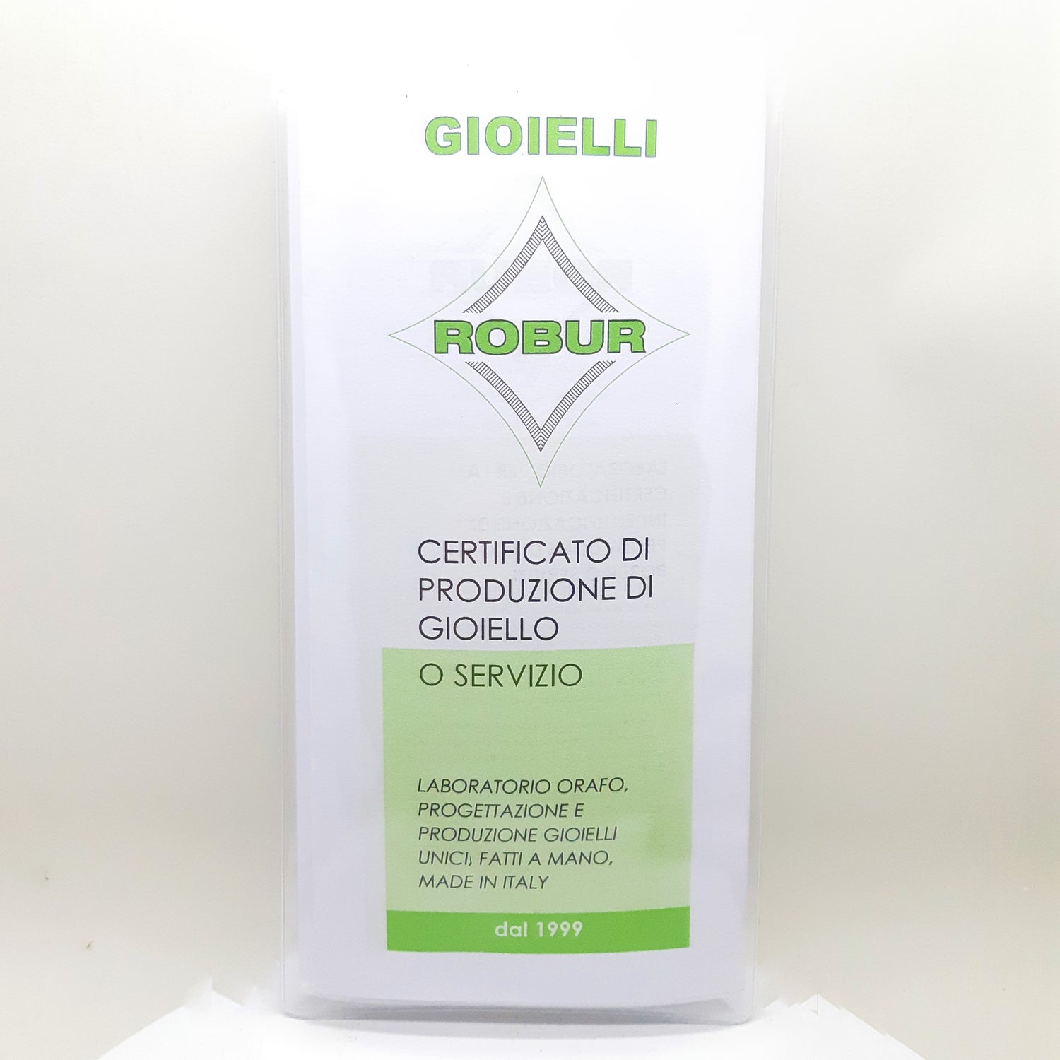 certificato di produzione di gioiello o servizio, Gioielli Robur Store